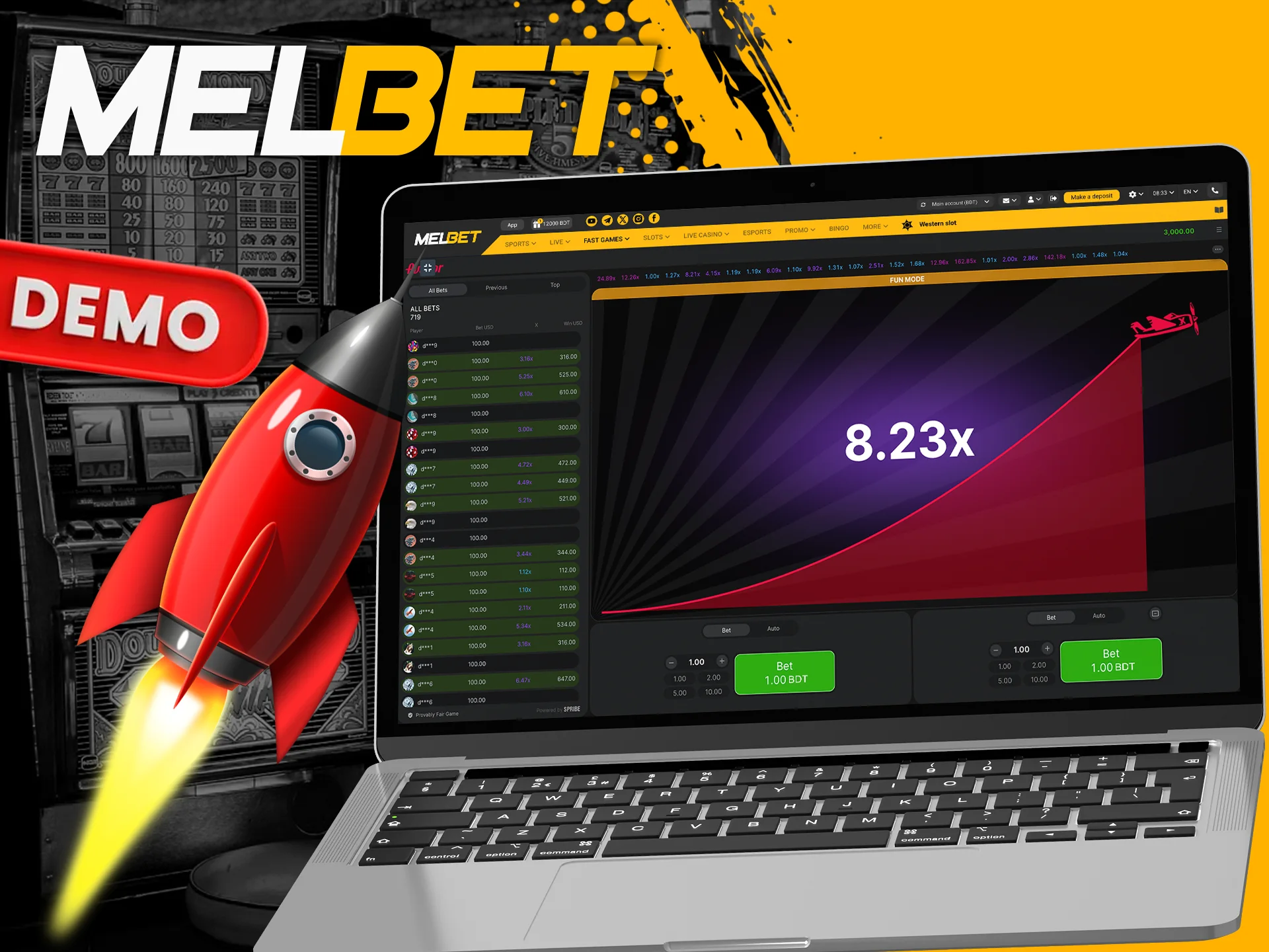 Try out the game in demo mode before placing real bets at Melbet.