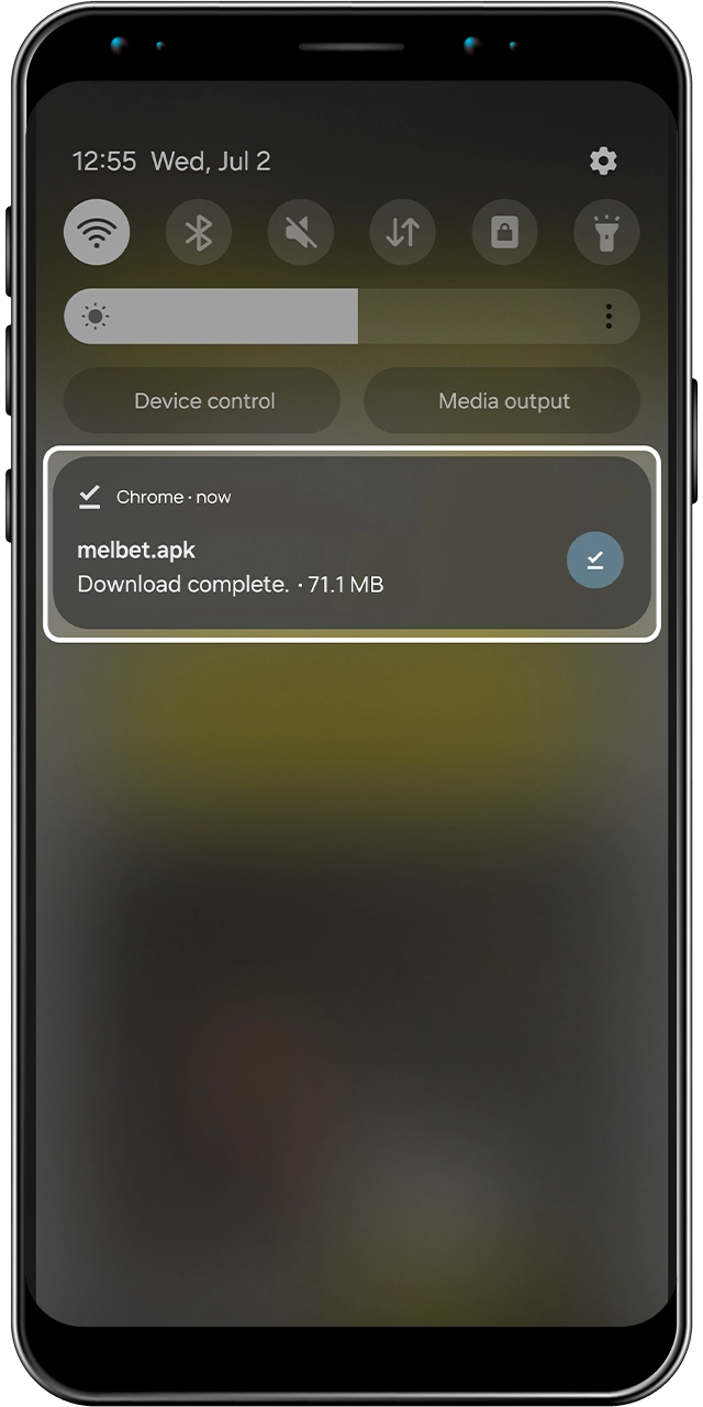 In the notification bar, click on the downloaded Melbet APK file.