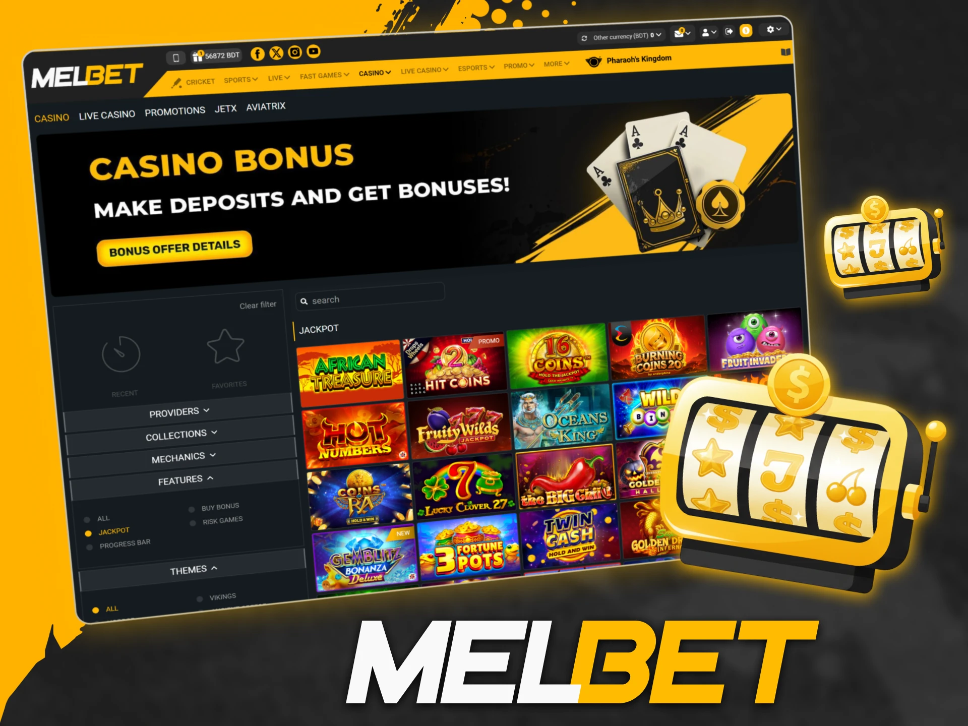 At Melbet Casino, Jackpot Slots let players win big with growing jackpots.