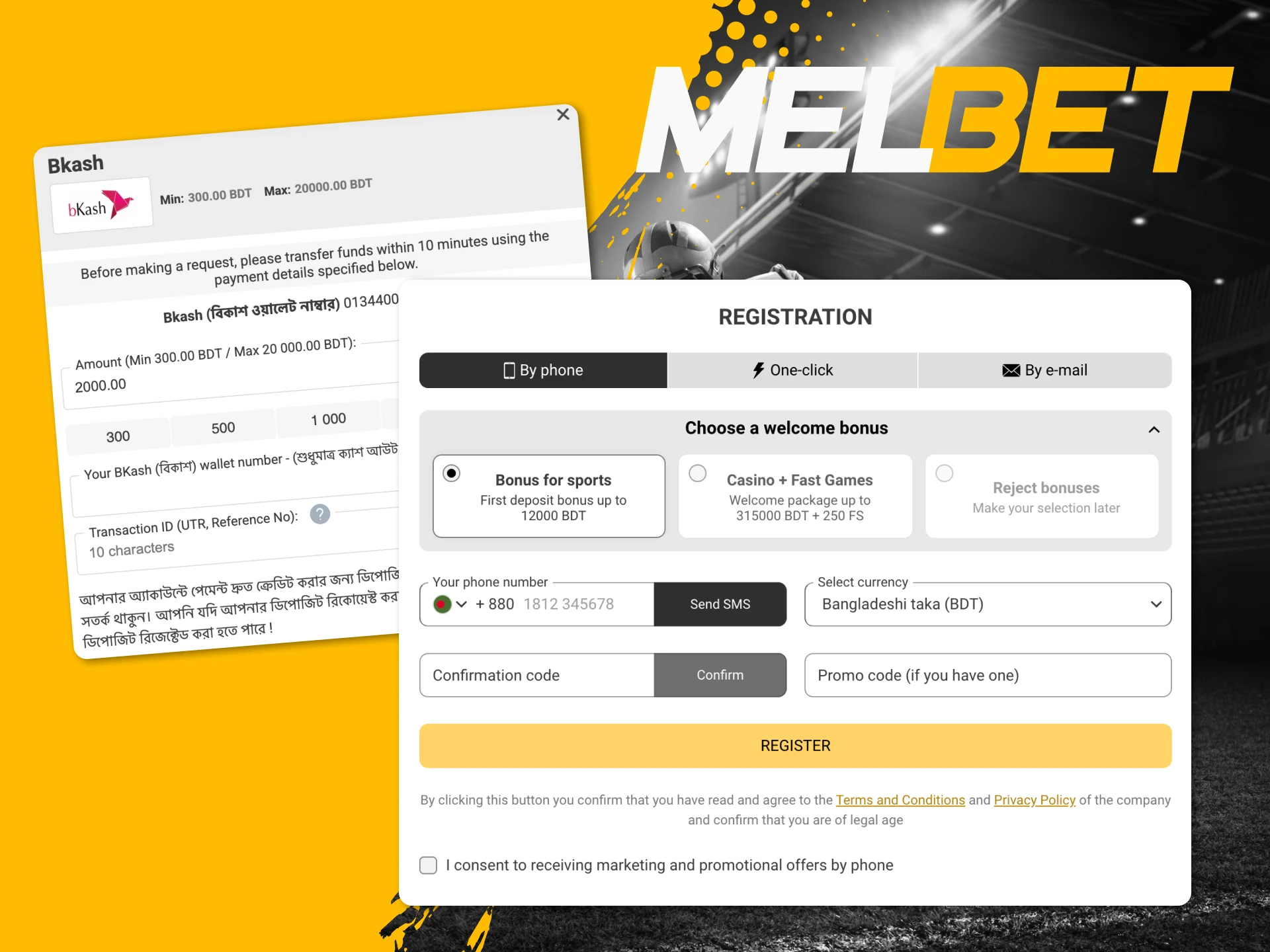 Make your first deposit at Melbet online casino and receive a sign-up bonus instantly.